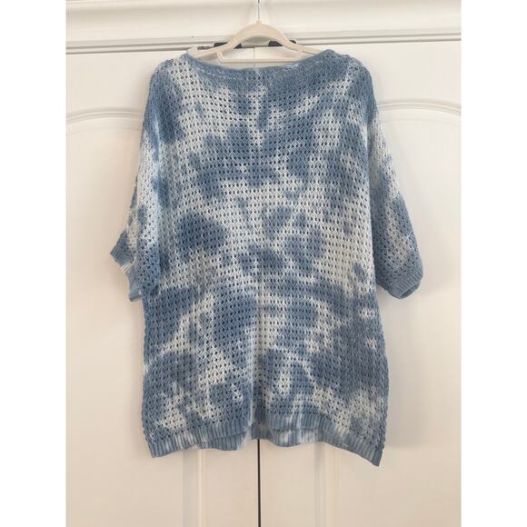 Marled Reunited Clothing Blue and White Tie Dye Open Knit Crochet Sweater Shirt - Picture 6 of 6
